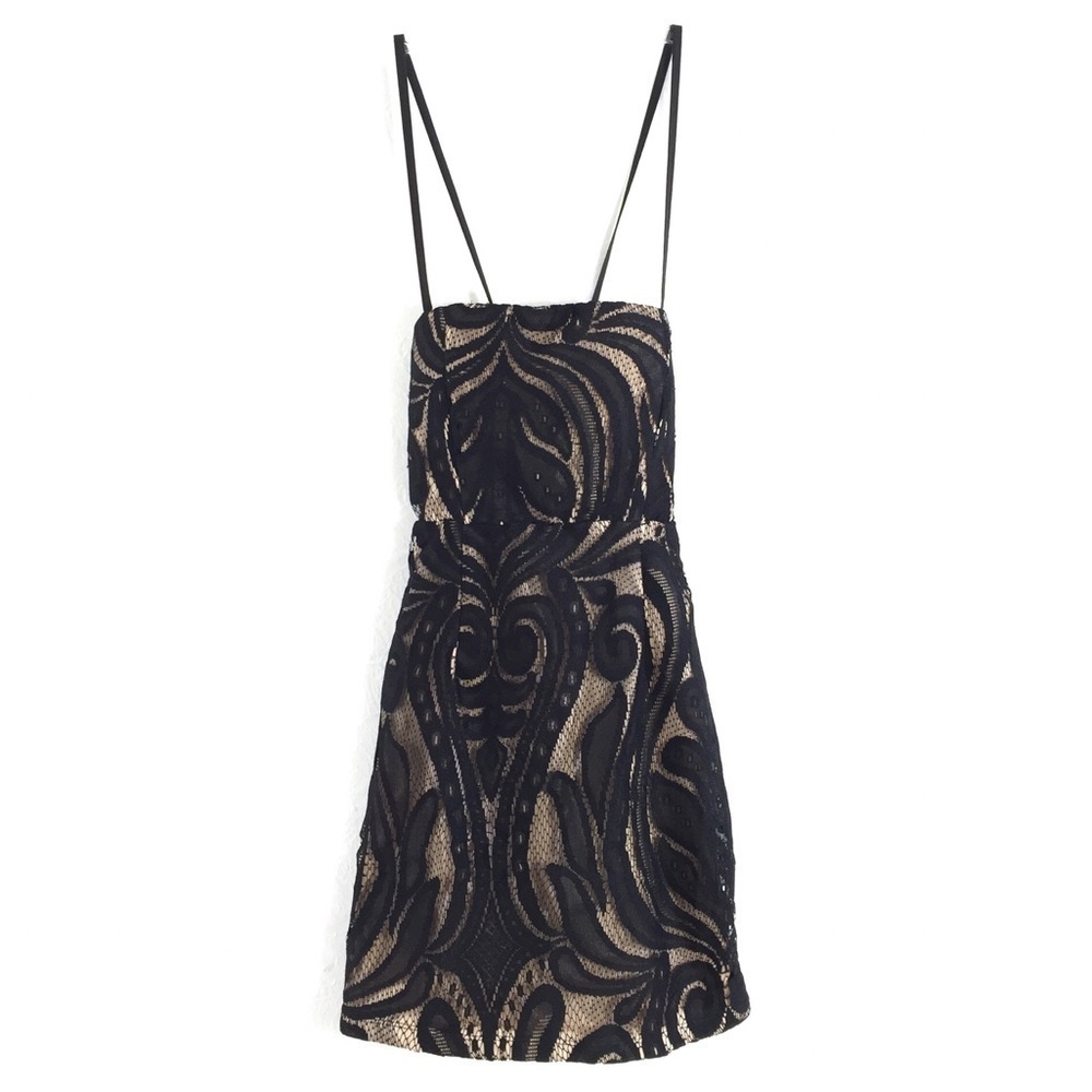 SEEK The Label Black + Nude Lace Tie Back Dress S